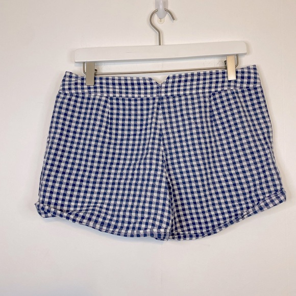 TIBI Blue And White and Pink Checkered Print Shorts with Button - Picture 2 of 5